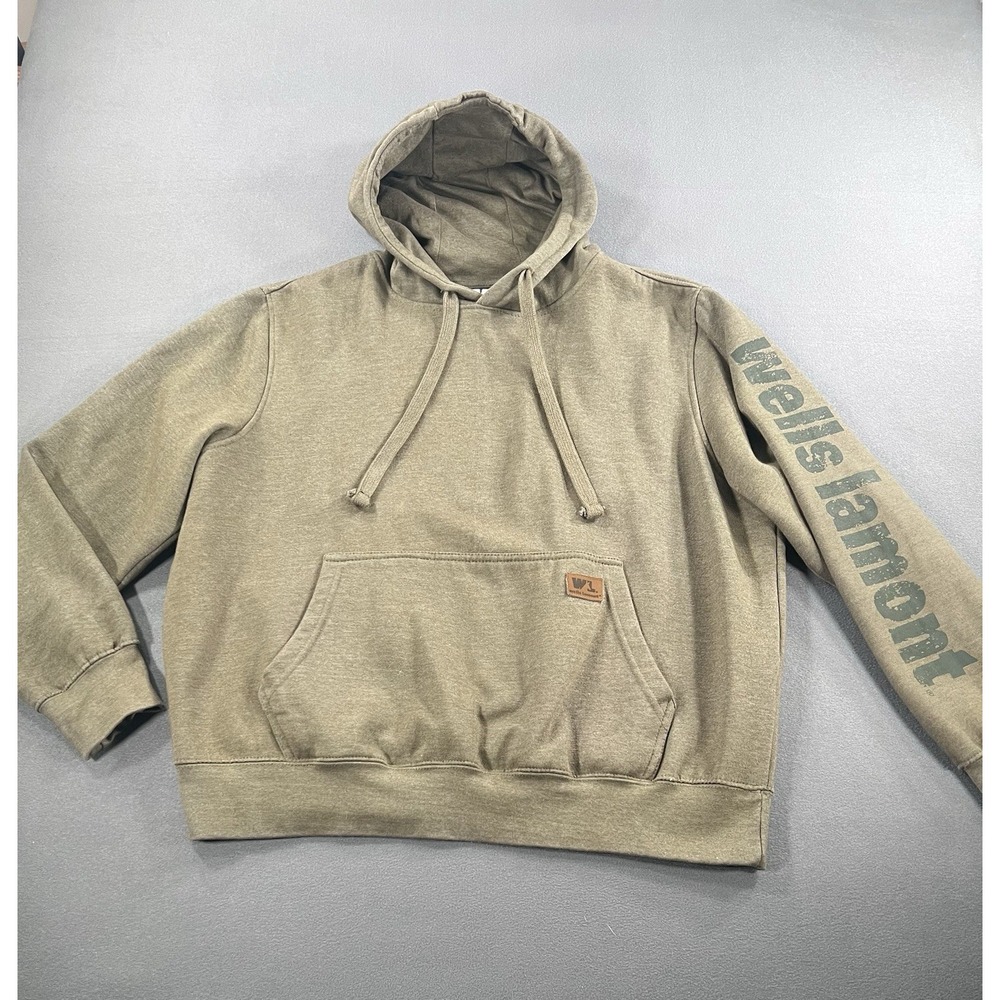 Wells Lamont Sweatshirt Hoodie Mens Medium Green Spell Out Sleeve Pullover 0479
